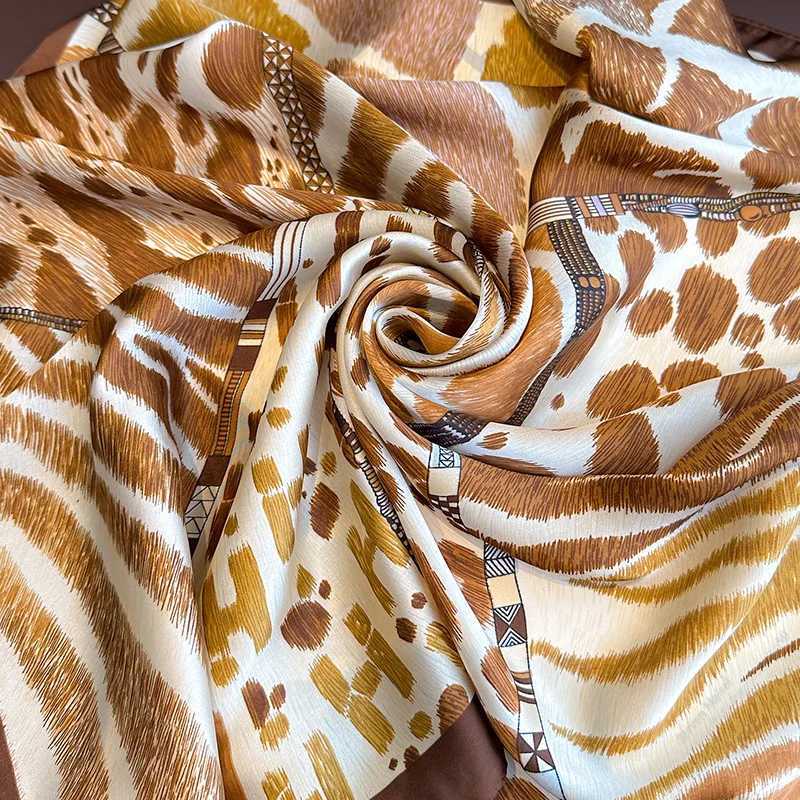 7070cm Leopard Print Silk Square Scarf for Wen Soft Satin scarf Neckerchief Hijab band Foard Bag Ribbon Off X260328