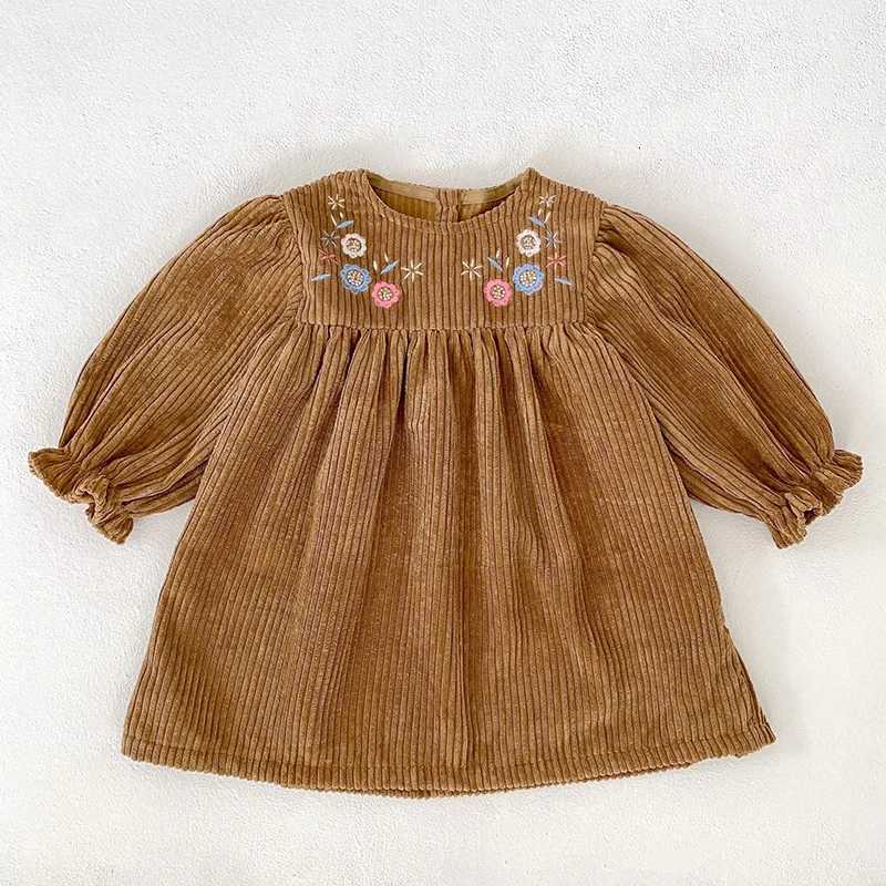 Spring Autumn Kids Baby Girls Long Sleeve Sweet Embroidery Flower Princess Dress New Black Girl Dress Children Clothes DressesT260330