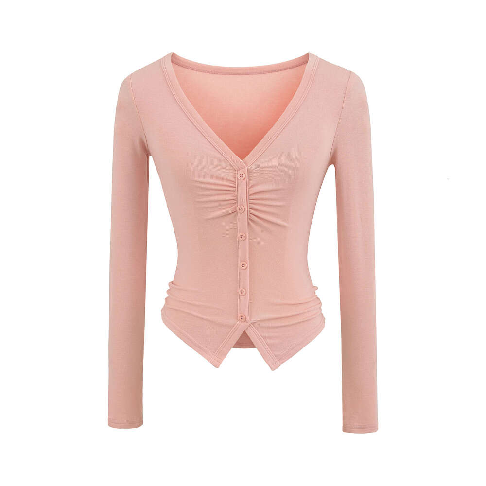 European and American style spicy girl fashion S18 women's V-neck long sleeved T-shirt 2026 new sexy slim basic shirt top