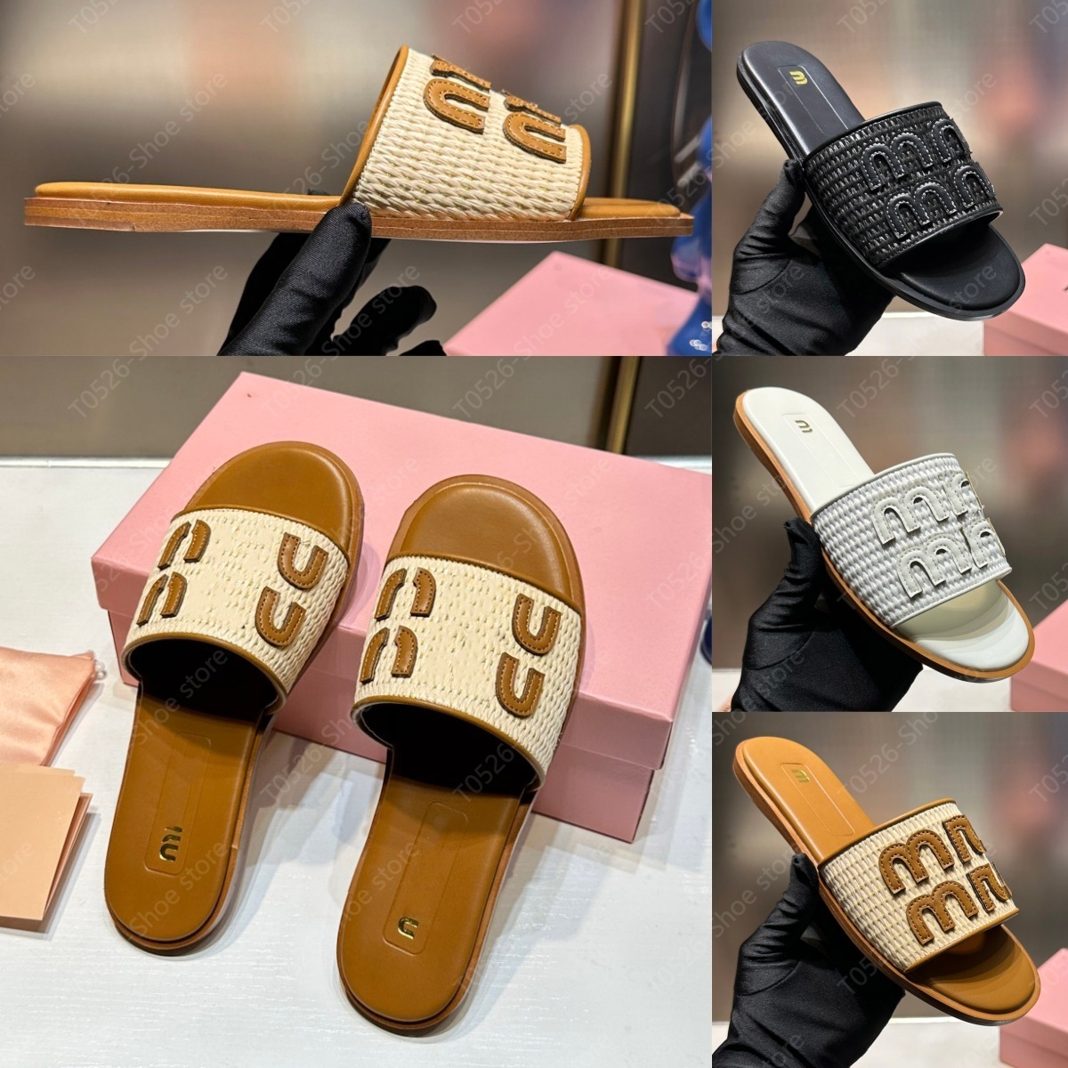 Women's Luxury Woven Flat Slide Sandals Embroidered Detail Open Toe Slippers Premium Leather Insole Ladies Casual Summer Beach Footwear