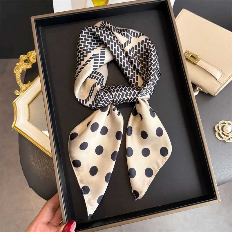 7070cm Womens Square Silk Scarf Soft Satin Polka Dot Wrap Foulard Lady Neckerchief Bandannas Hair Skinny Tie Hijab Shawls Z260330