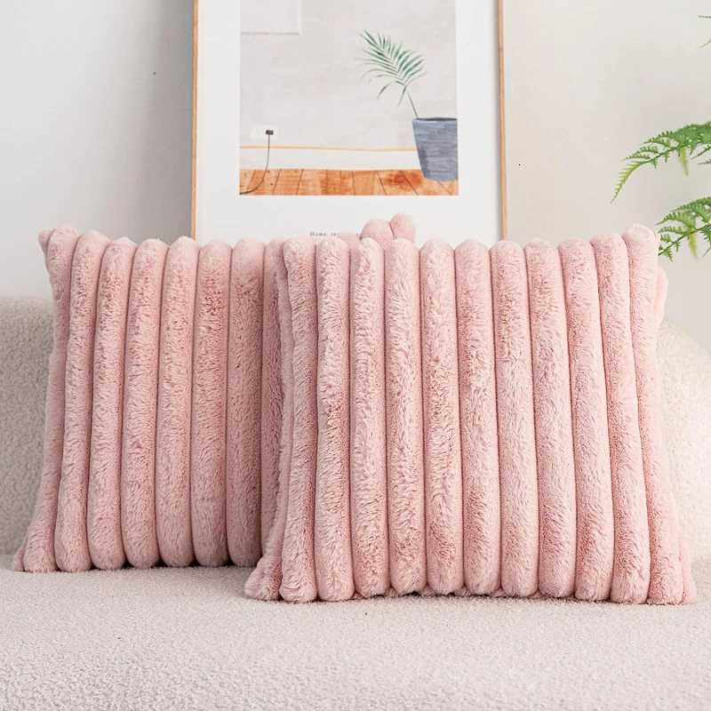 Faux Rabbit Fur Square Cushion Cover Big Thick Striped Super Soft Solid Color Pillow Cover 45x45cm Sofa Decor Cushion Covers H260330 - view 6