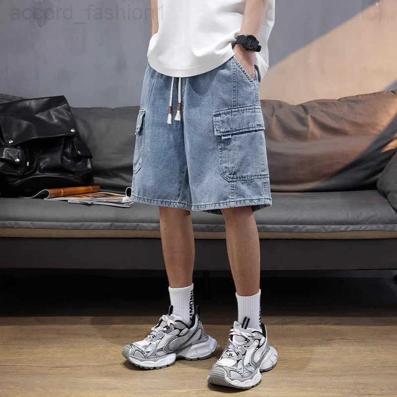 Summer Mens High Street Baggy Cargo Denim Shorts 2026 New Y2K Vintage Drawstring Jorts Hip Hop Fashion Blue Short Jean Pants H260330
