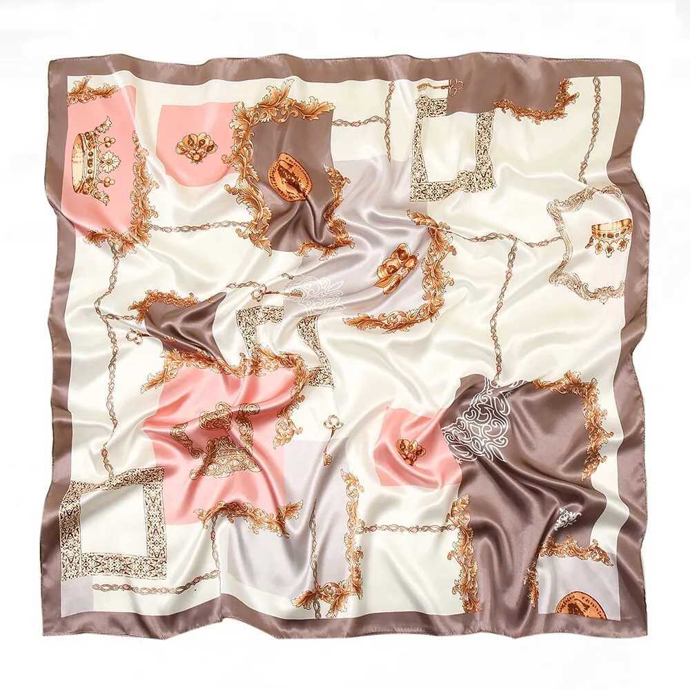 90cm Fahion Satin Silk Square Scarf Vintage Print Design Wen Muslim Hijab band Newest Hair Band Kerchief 9090cm X260328