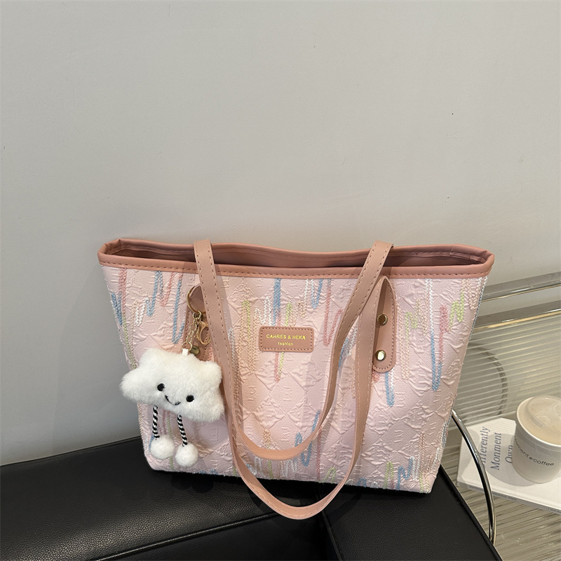 Free Shipping High Value Colorful Embroidered Tote Bag for Women Cute Cloud Charm Shoulder Bag Large Capacity Casual Handbag