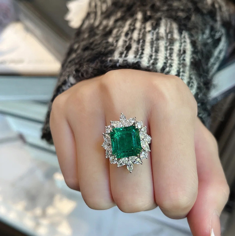 Jewlery Designer For Women Brilliant Gemstone Ins High-Grade Green Cubic Zirconia Full-Diamond Ring Micro-Inlaid Versatile And Elegant Index Finger Je