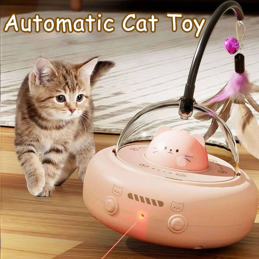 Smart Interactive Red Dot Laser Obstacle Avoidance Training Pet Toys USB Charging Replaceable Feather Cat Teaser Toy