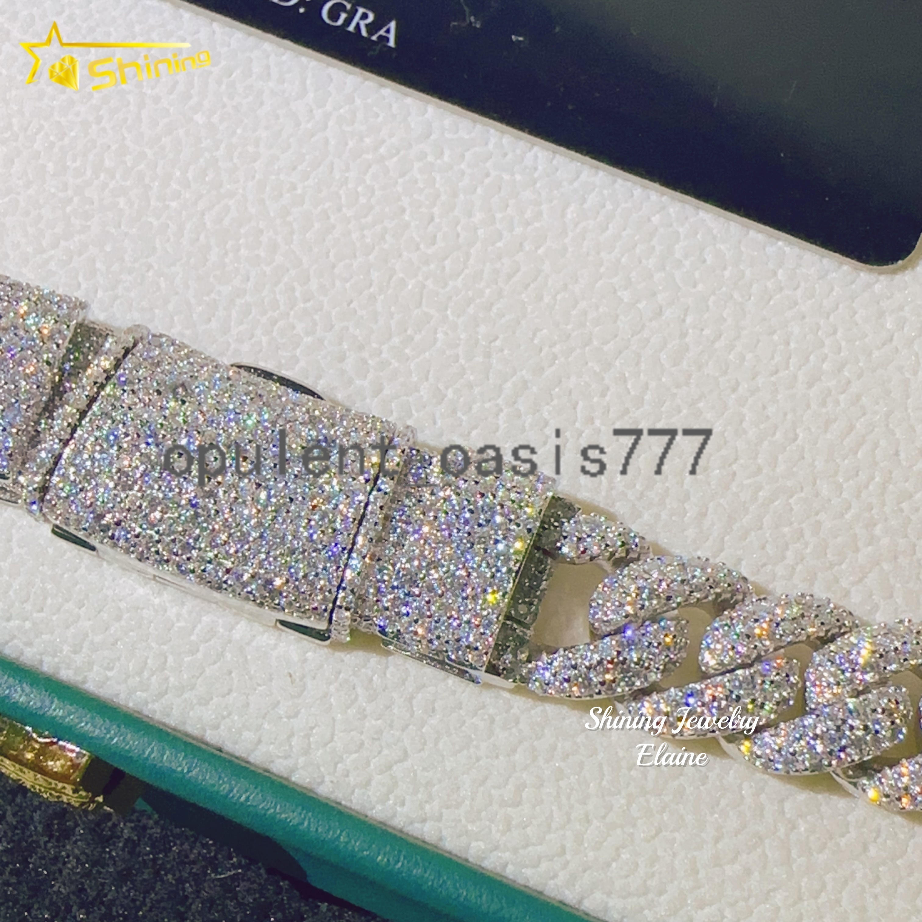 Wholesale Price 12MM Necklace 925 Sterling Silver Iced Out Hip Hop VVS Moissanite Diamond Cuban Bracelet Link Chain