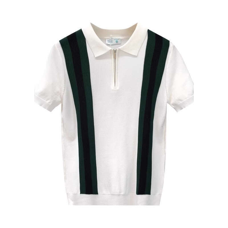 luxury New Summer Color Block Half-Zip Polo Shirt for Men, Thin Knit Short-Sleeve T-Shirt with Turn-Down Collar