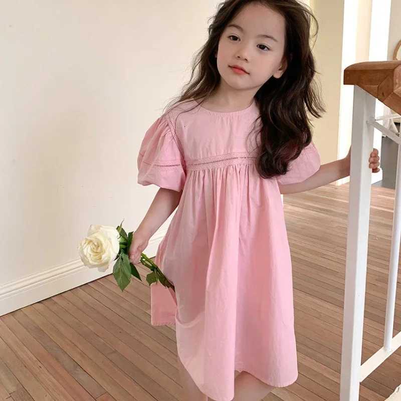 Girls Dress Holiday Style Sweet Bubble Sleeve 2 3 4 5 6 7 8 Years Yellow Pink Knee-length Childrens Clothing Princess DressesT260330