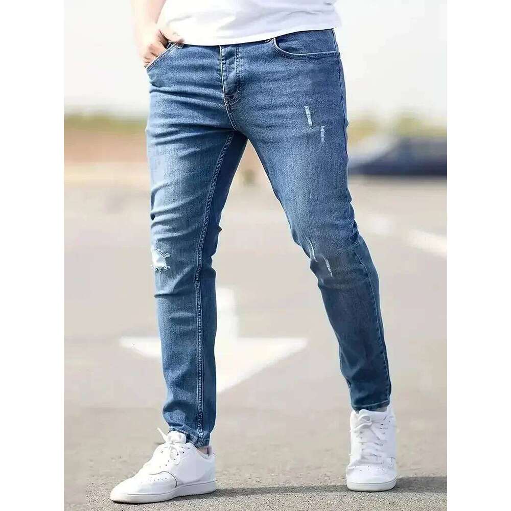 Men's Jeans Stretch Slim Fit Trousers Streetwear Classical Casual Pants Skinny Zipper Denim Designer Clothes Black Blue 26Y0330