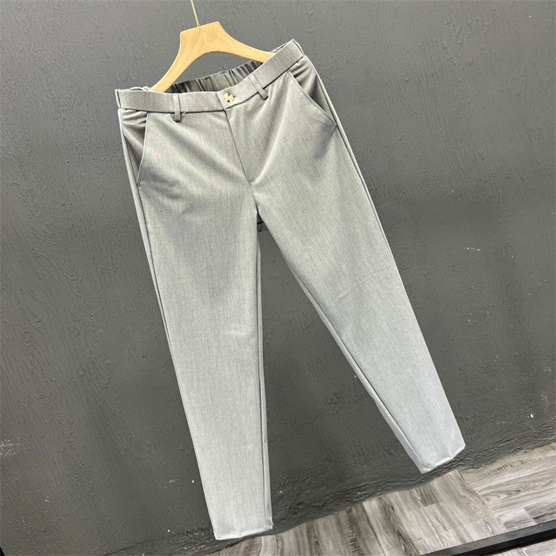 Mens Clothing Summer Fashion Business Casual All Match Suit Pants Formal Strecth Solid Straight Slim Trousers Pantalones Hombre 260327