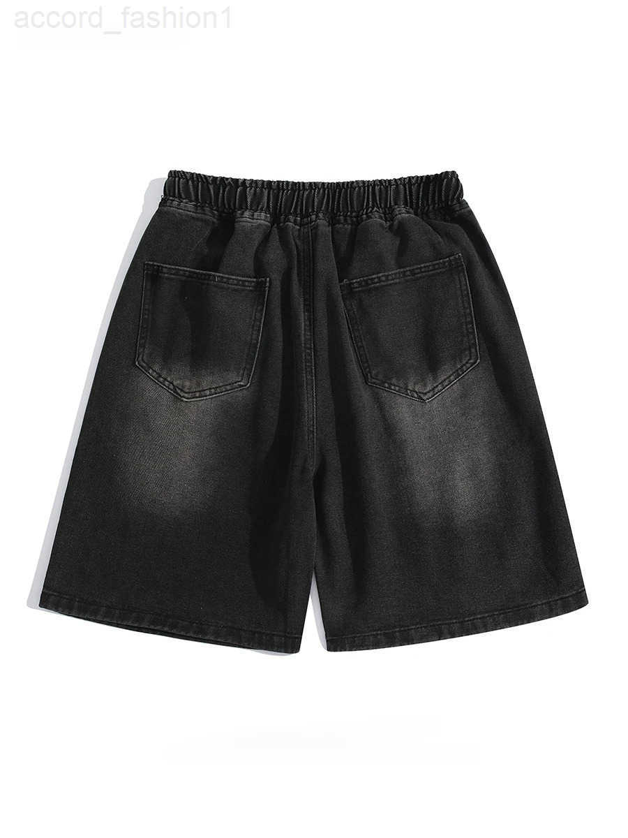 Mens Summer Patchwork Denim Shorts Trendy Brand High Street Drawstring Elastic Waist Casual Loose Versatile Five-quarter Pants H260330