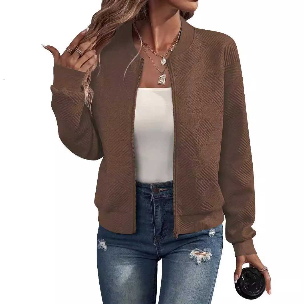 Womens autumn and winter new solid color simple and exquisite zipper jacket baseball collar casual jacketT260328