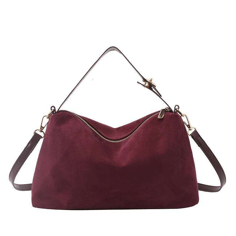 Faux Suede Solid Color Zipper Large Capacity Casual Tote New Trend Versatile Waterproof And Durable Crossbody Bags QIBALIANGPIN