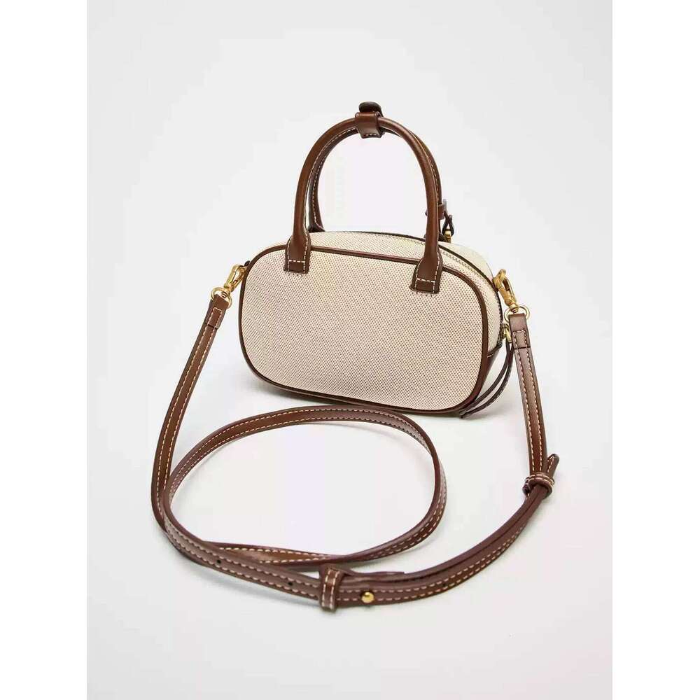 New Niche Retro Color Blocking Hand Held Stylish Crossbody Canvas PU Small Square Bag Single Shoulder Bowling B XIU LAI SI