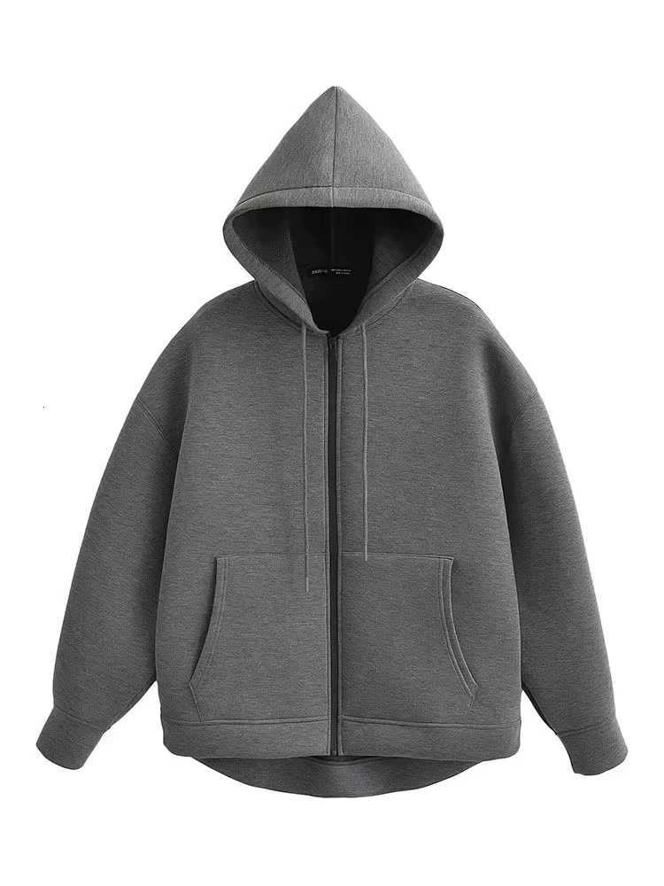 HH Autumn Winter Womens Zipper Hoodie Coat High Street Double Pockets Oversize Jakcet Loose Sweatshirts Outerwear TopT260328