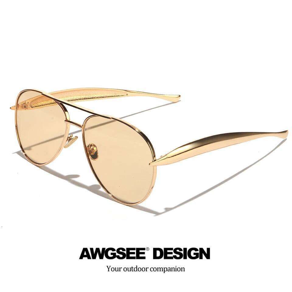 Oversized Glasses for Women Vintage Frame with Champagne Lenses, Sexy Golden Streamlined Arms, Retro Chic Style 26Y0330