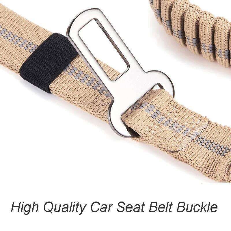 Reflective Shock Absorbing Pet with Car Seatbelt for Large Dogs Heavy Duty Tactical Bungee No Pull Dog Leash
