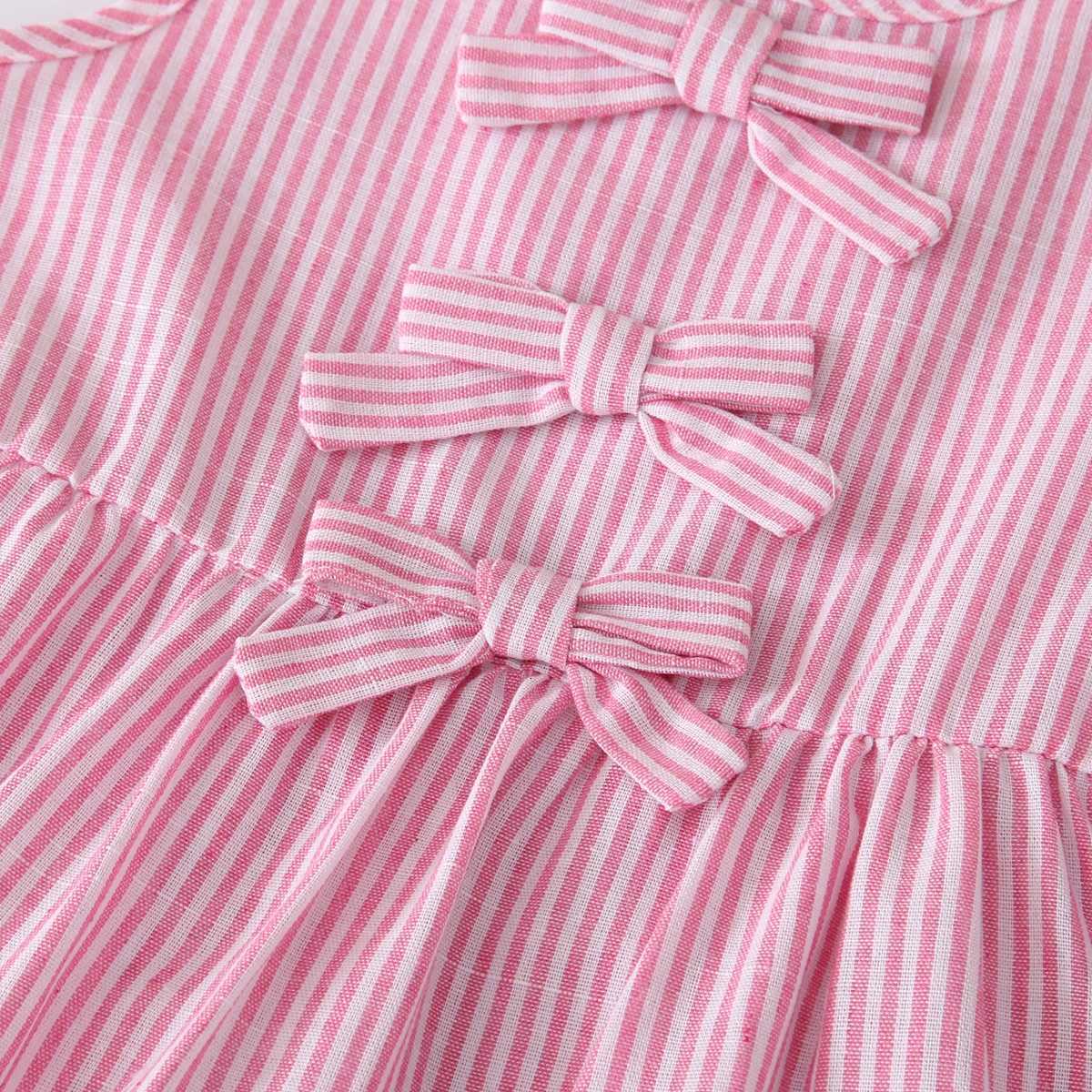 Summer New Childrens Clothing Fashion Pink White Striped Bow Tie Vest Dress Korean Version Girls Casual DressesT260330