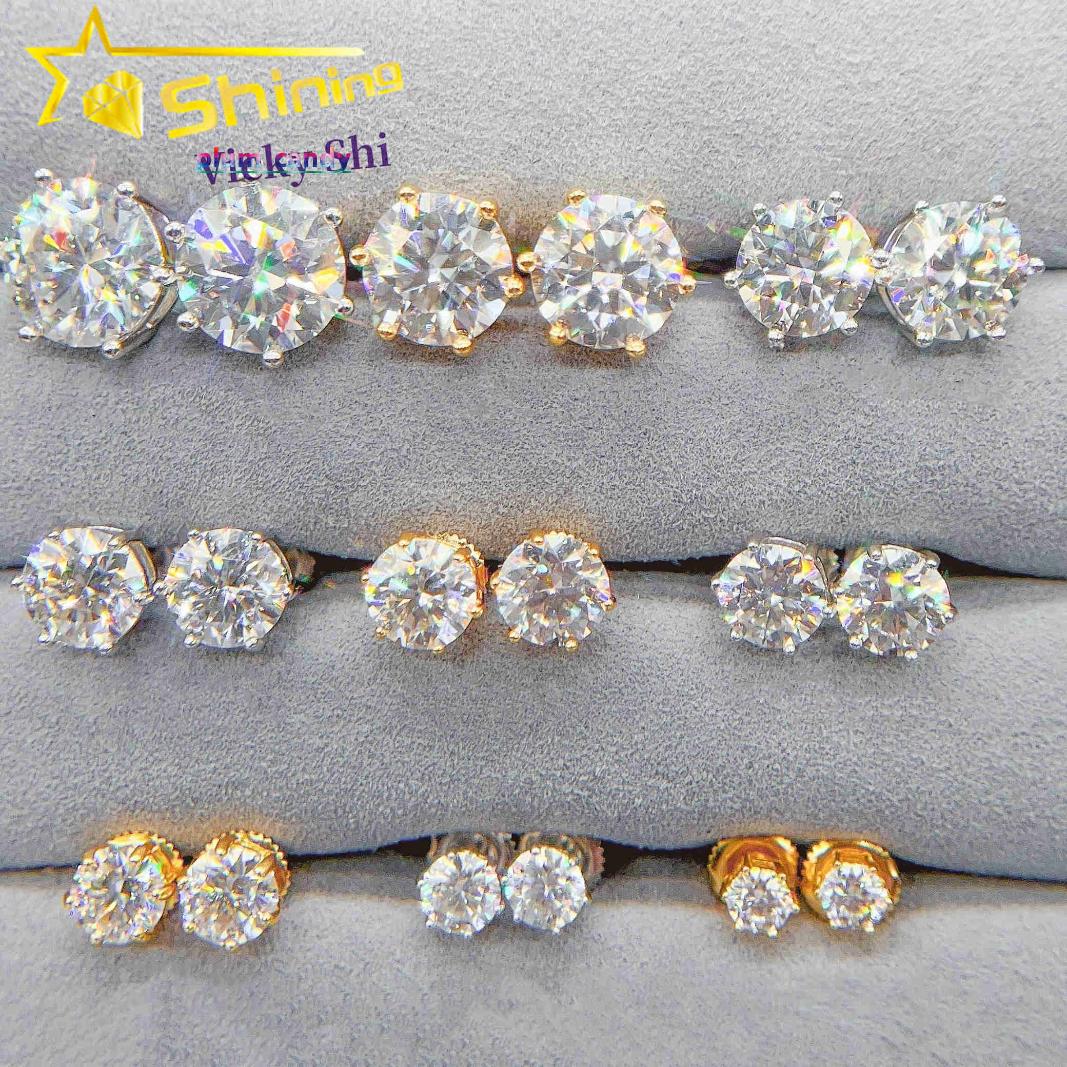Pass Diamond Tester 925 Sterling Silver Classic 6 Prongs Round Moissanite Stud Earrings Screw Back Fine Women Earrings