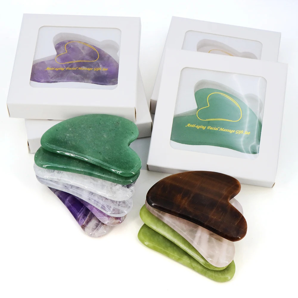Natural Stone Gua Sha Massage Board Pink Rose Quartz Amethyst Guasha Plate Jade Face Massager Scrapers Tools for Neck Back Body 260316