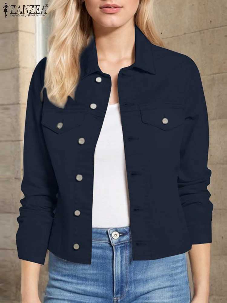 2025 ZANZEA Women Autumn Jackets Coats Stylish Lapel Neck Long Sleeve Jackets Solid Thin Outwears Button Down Work Wear CoatsT260328