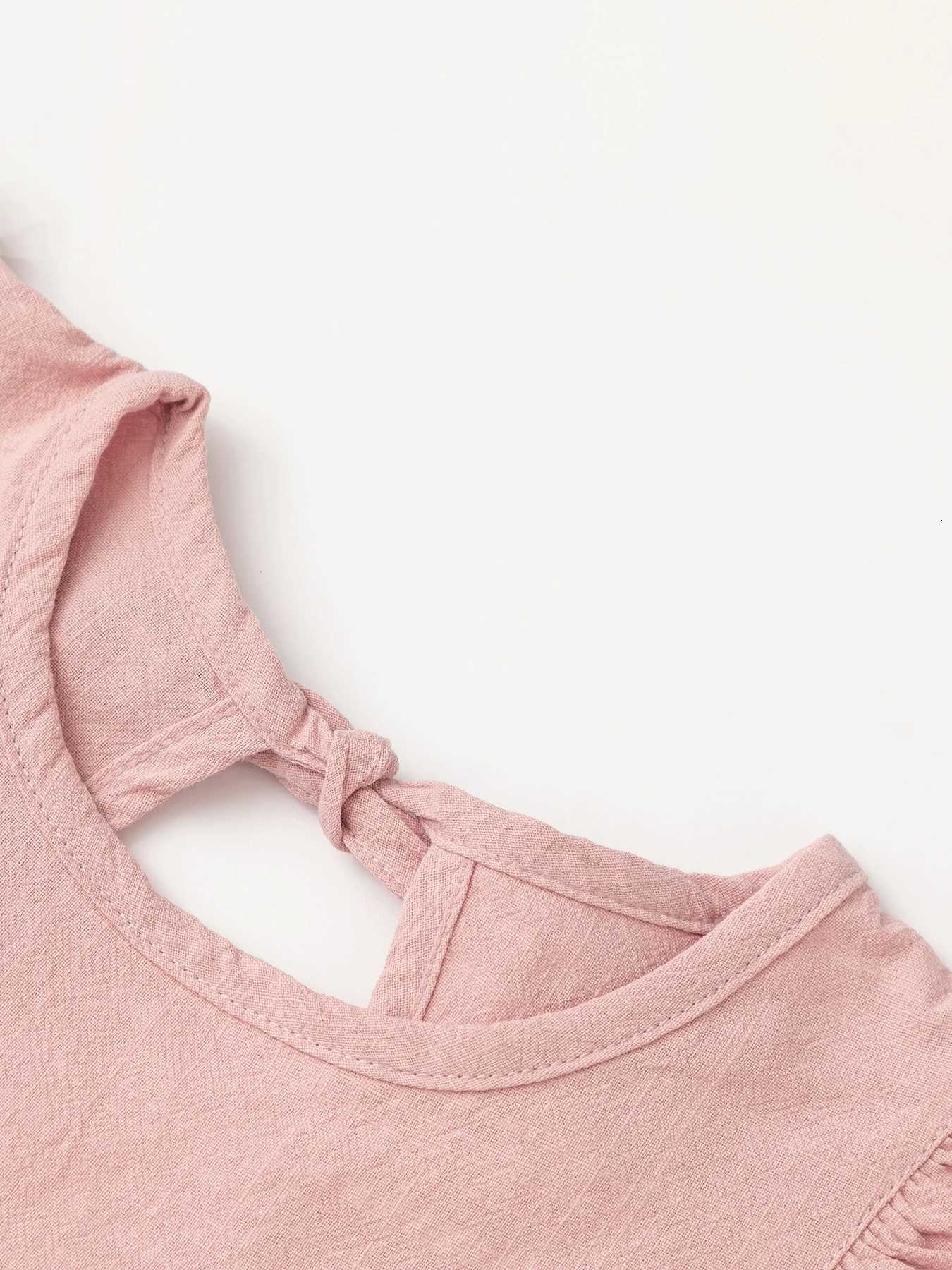 Baby Girls Flying Sleeve Dress Tie-back Overall Dress Cotton Kids Casual Clothes Summer 2024T260330