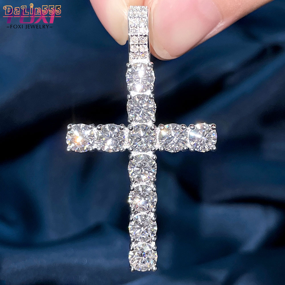 Hip Hop Rapper Mens Jewelry Bling Iced Out D Color Moissanite Cross Pendant 925 Silver 5mm Big Diamond Cross Charm Pendant Gra