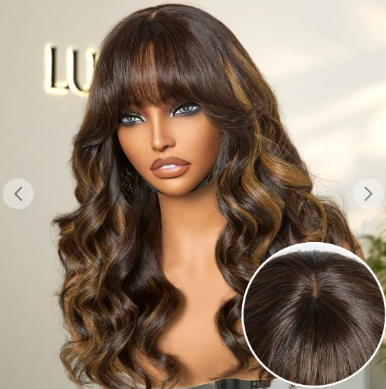 Highlight Blonde Short Bob Body Wave Human Hair Wig With Bangs Brazilian Remy Hair 13x4 HD Lace Wigs Loose Wave Wigs Glueless Pre Plucked Wear And Go 