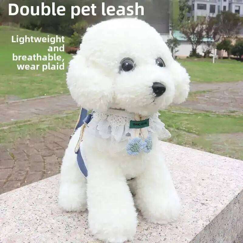 Puppy Cherry Double Chest Back Pomeranian Walking Teddy Leash Collar Dog Harness for Small Dogs