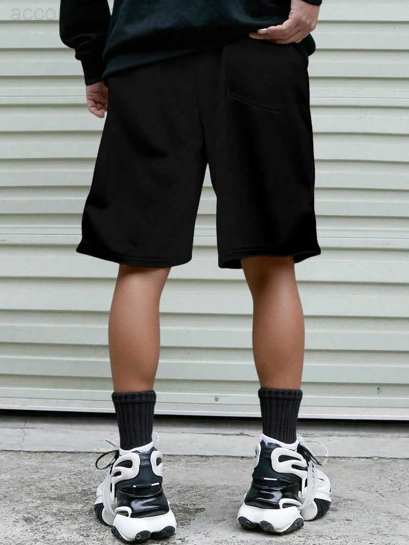 Mens Drawstring Waistband Loose Fit Shorts Sweat Long Holographic Plain Street Wear Waist Pockets Casual Sports Shorts Clothes H260330