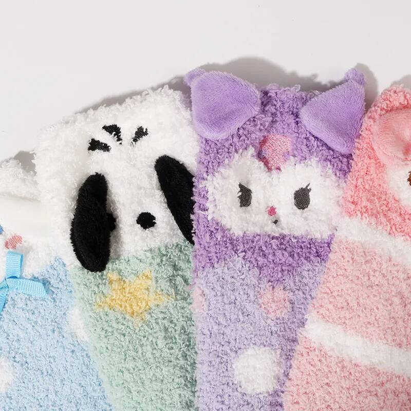 Designer 1 Pair Sanrio Socks Cute 3D Ears Cartoon Melody Autumn Winter Middle Socks Home Floor Coral Velvet Sweating Socks Gift