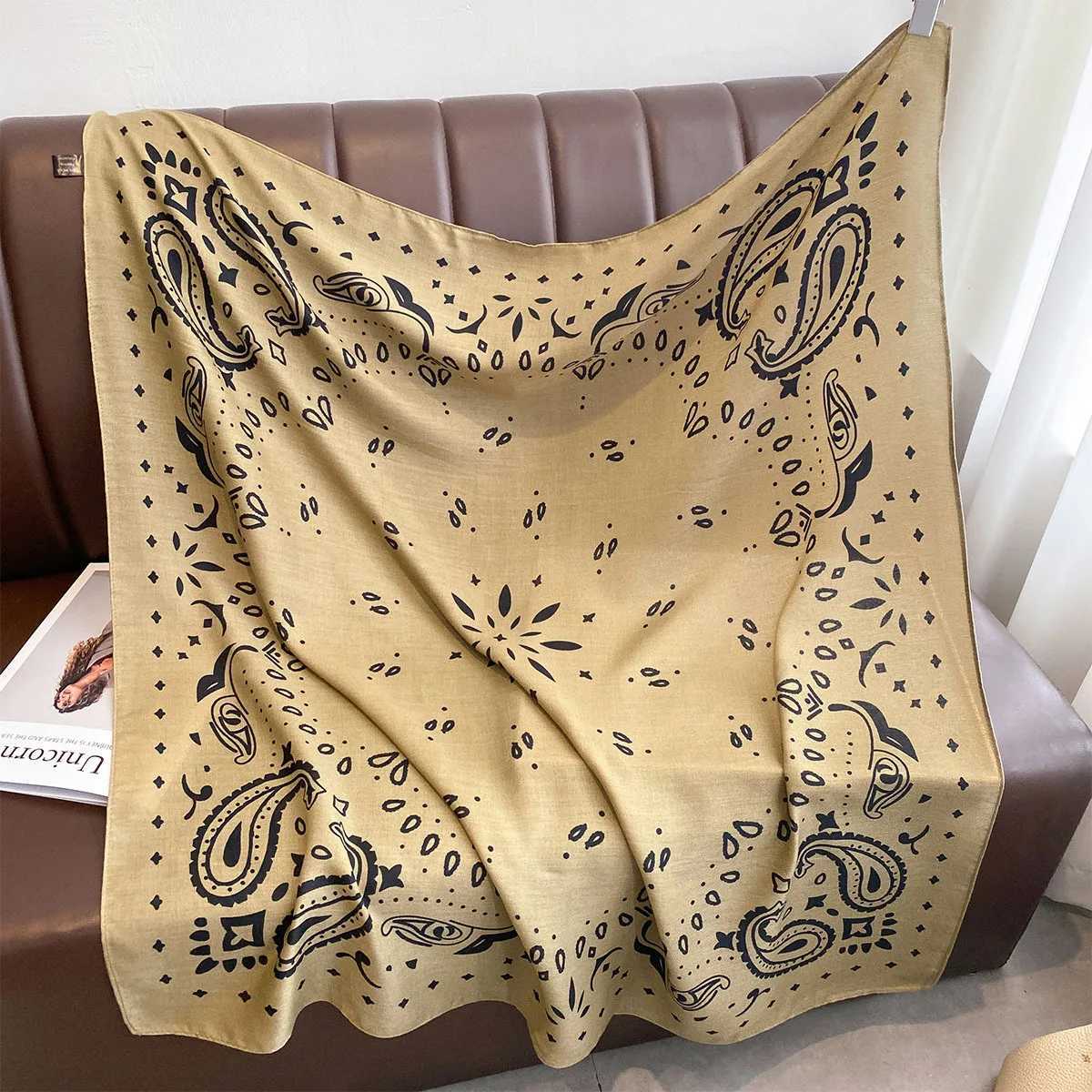 9090cm Paisley Printed Square Scarf For Wen Imitation Silk Scarves Banda Luxury Large Shawl Beach Wraps Elegant Hijab X260328