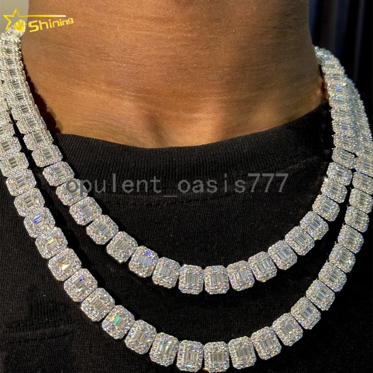 Pass Diamond Tester 9mm Chain Iced Out baguette Custom 925 Sterling Silver Hip Hop VVS Moissanite Tennis Chain