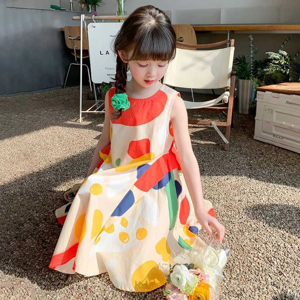 4-13 Year Old Teen Girls Dresses Summer Color Blocked Sleeveless Dress Sweet and Cute Princess Dress Casual Childrens ClothingT260330