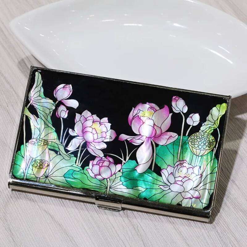 Chinese Embroidery Handmade Mother Of Pearl Lacquer Business Card Holder Crane Design Keychain Gift Clutch Bags