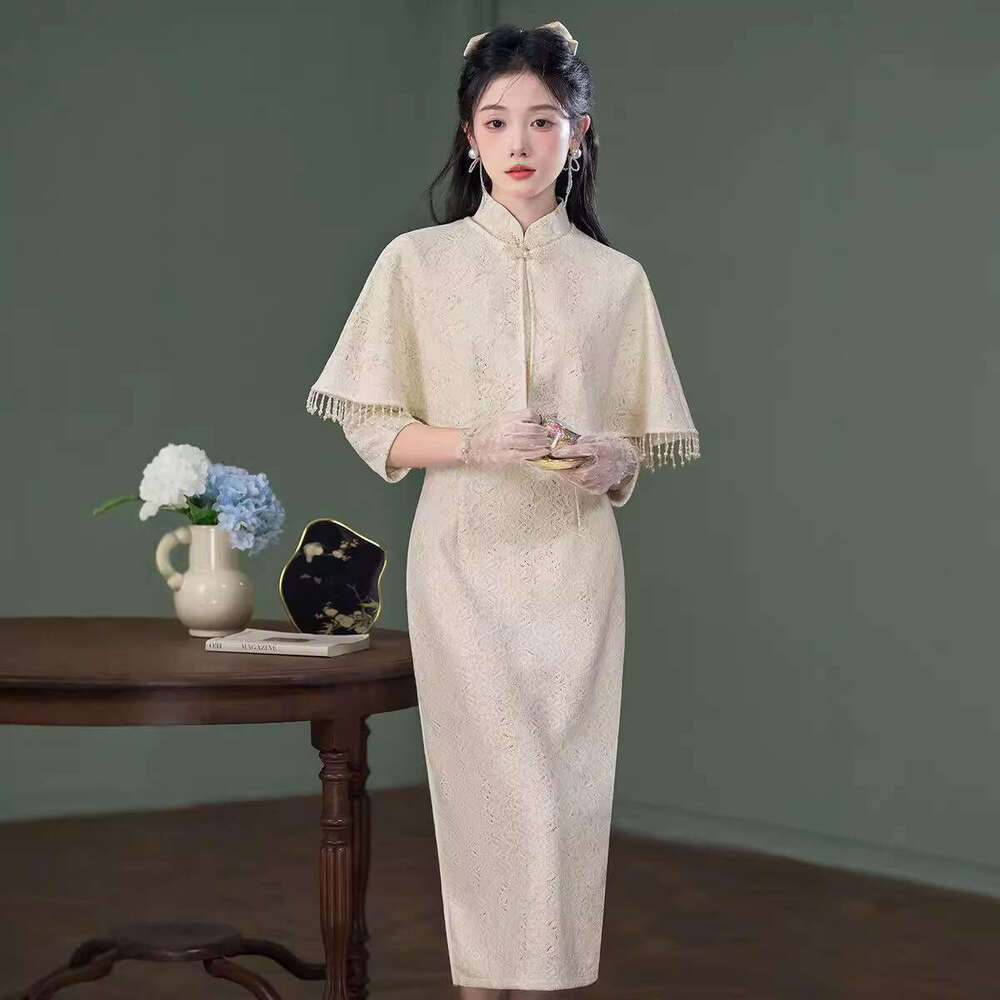 Autumn New Improved Cheongsam, Daily Wear, Traditional Chinese Style, Slim Fit, Elegant White Two-Piece Set, Young Style Cheongsam For Women Qipao Han