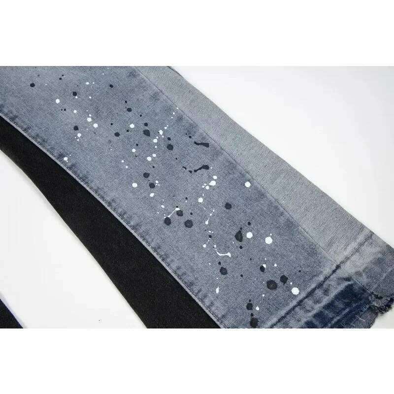 Streetwear Splashed Ink Patchwork Baggy Jeans Men Women Clothing Tie Dye Trendy American Straight Slim Micro-flard Pants 26Y0330