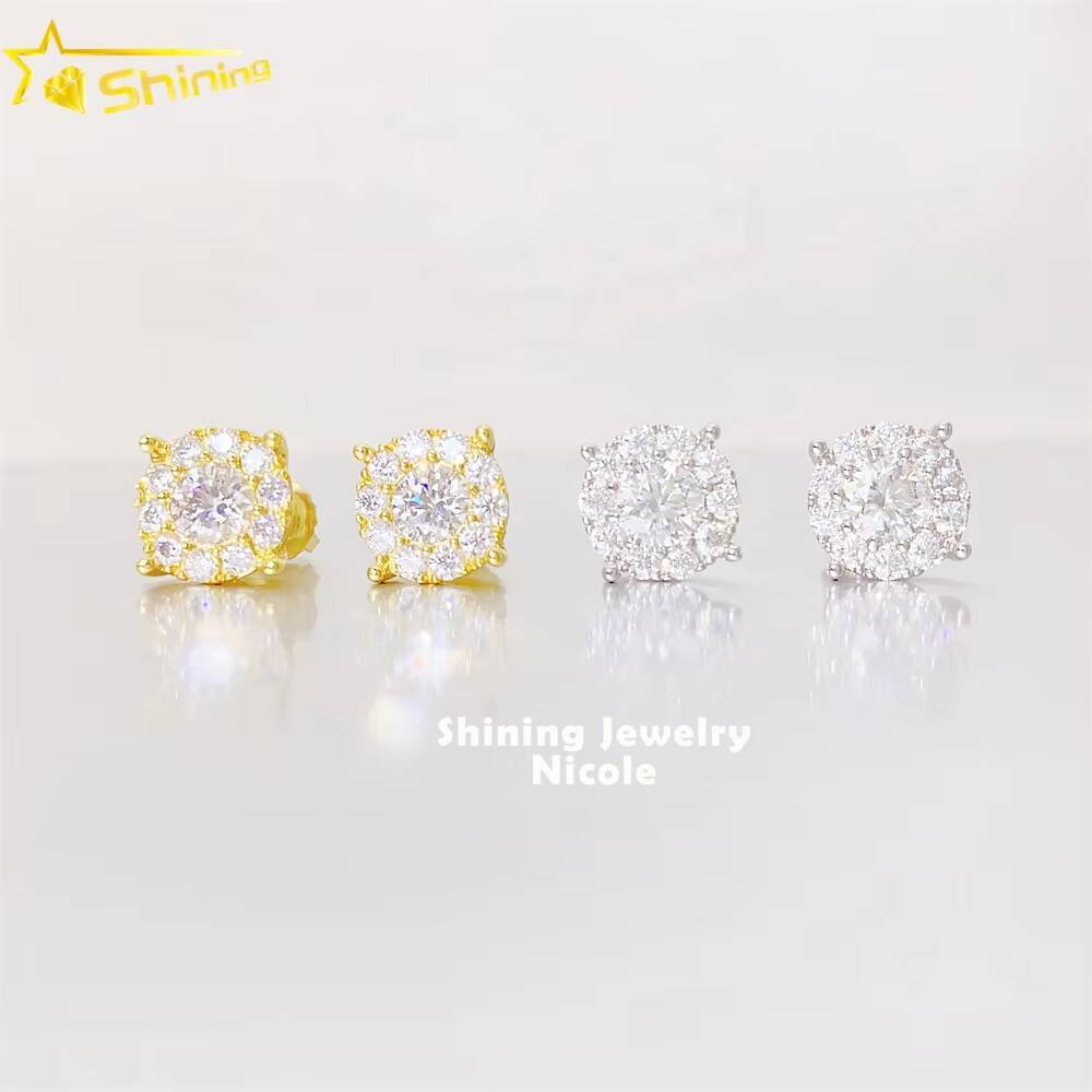 High Quality Iced Out 925 Sterling Silver Jewelry Screw Back Mens Moissanite Stud Earrings