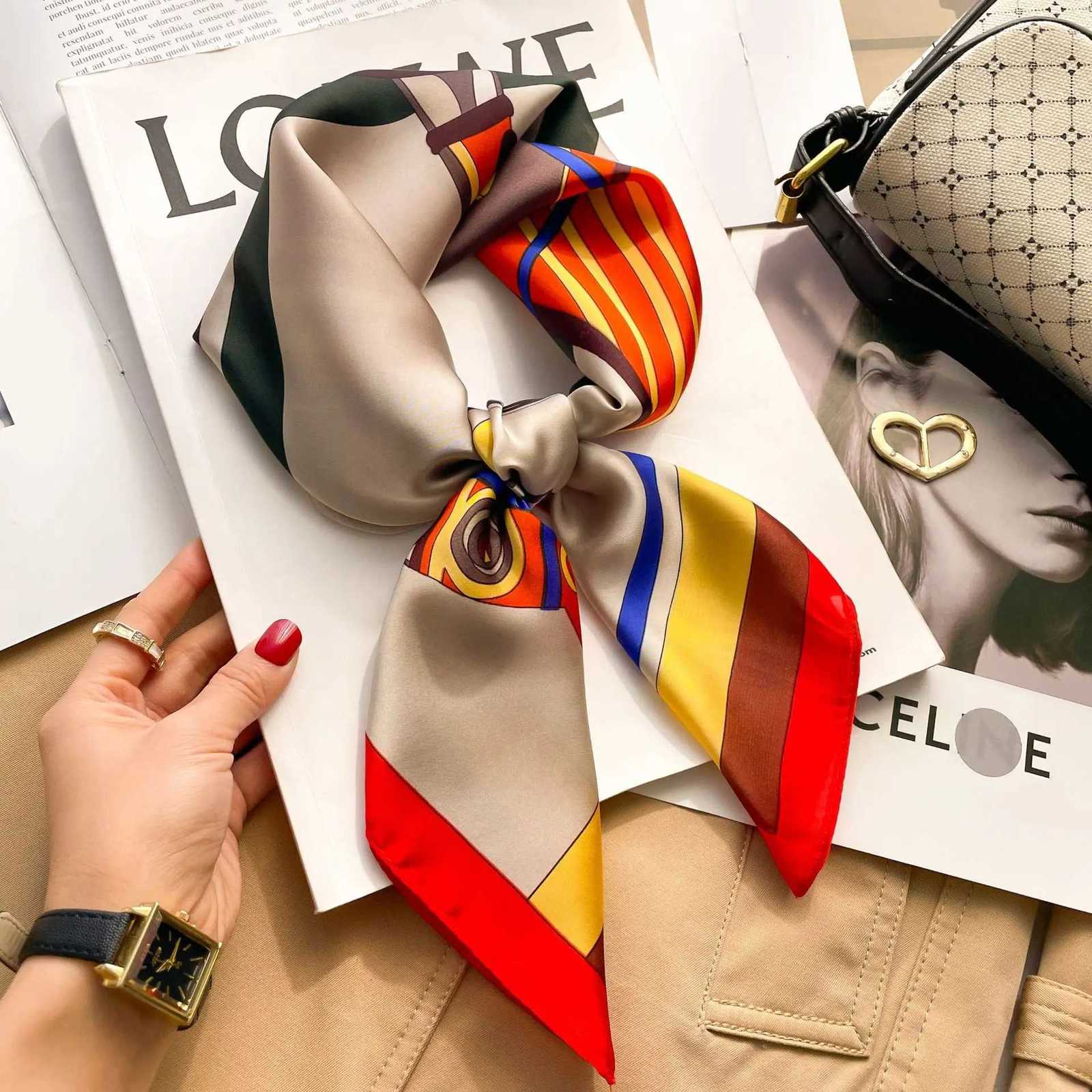 Brand Floral Print Silk Square Scarf Wen Soft Satin Kerchief Hairband Neckerchief Hijab Lady band Foard Bag Ribbon X260328