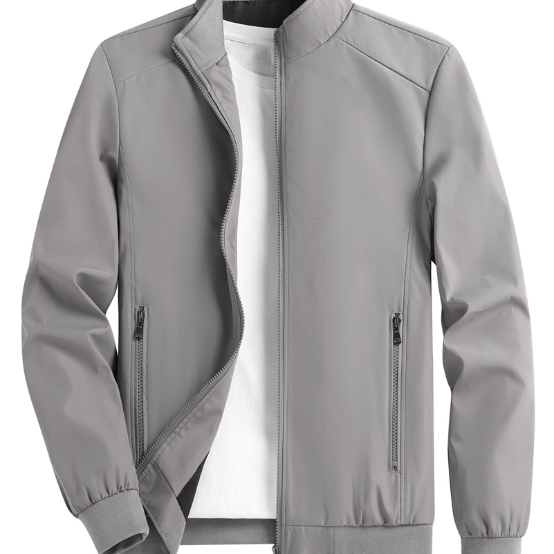 Mens Spring and Autumn Thin Casual Jacket Solid Color Stand Collar Cardigan Jacket Mens Outdoor Sports Casual Versatile Top 260327