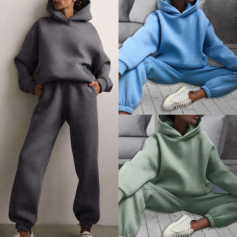 2026 Spring New Collection: Cross-Border European and American Foreign Trade Women's Clothing, Fashionable Casual Sporty Solid Color Hooded Sweat