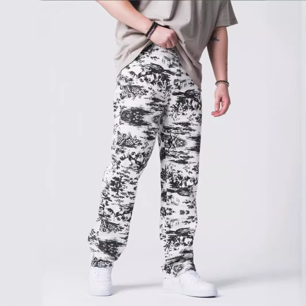 Mens casual workwear pants white camouflage pants for spring and autumn US size