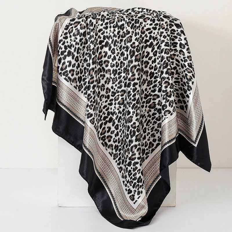 Leopard Print 90cm Square Silk Scarf Wan Satin band Muslim Hijabs Shawls Smooth Soft Hair Scarf Islimic Turban Bandana X260328
