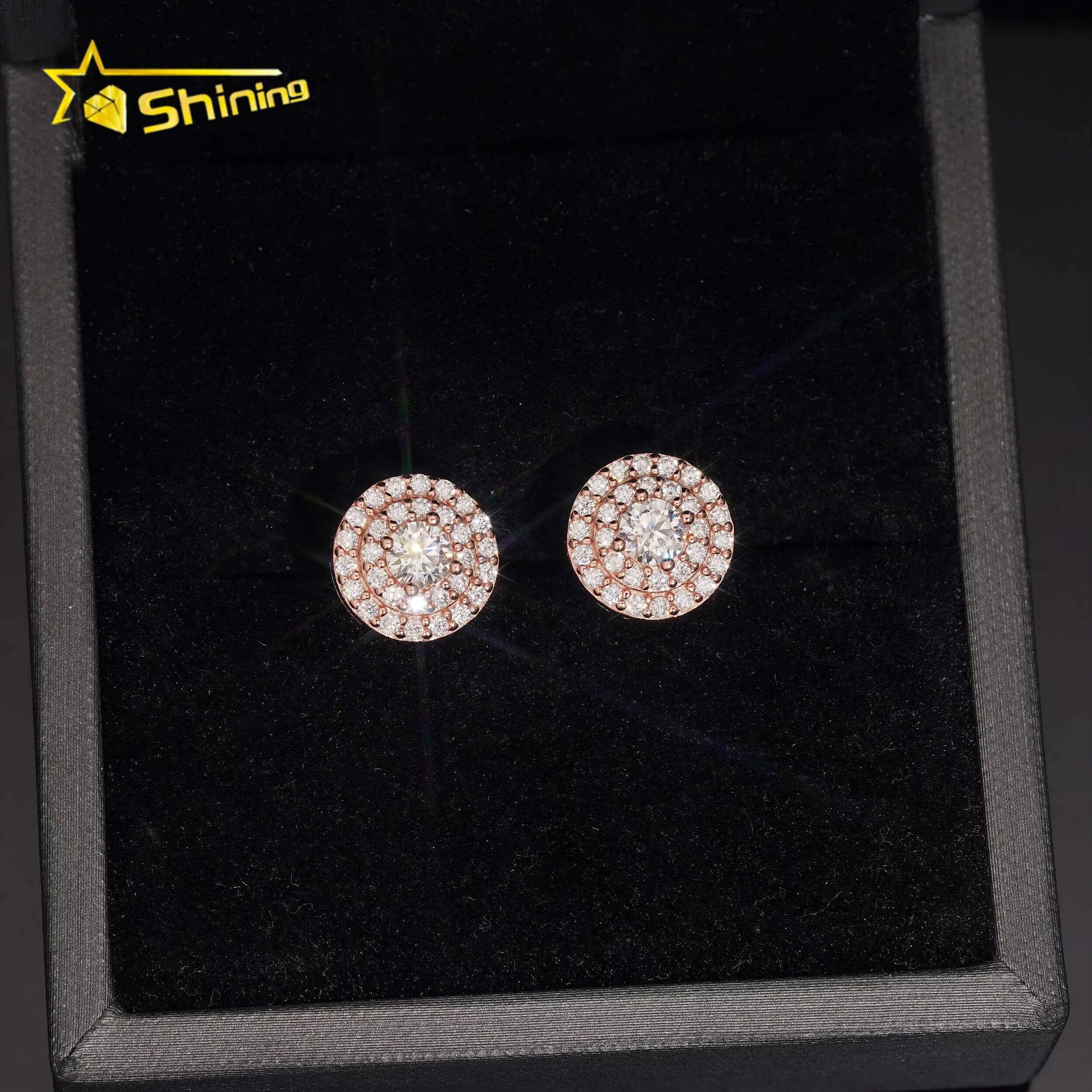 Pass Diamond Tester 925 Silver Round Cluster Moissanite Stud Earrings Custom Iced Out Diamond Men Women Fine Earrings