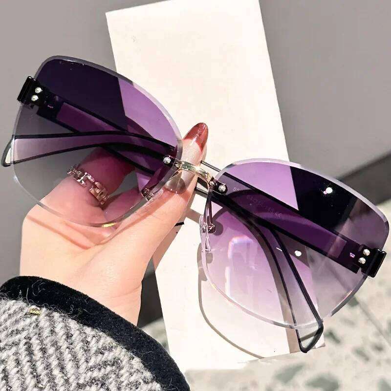 Large Frame Cat Eye Fashion Sunglasses New UV Protection Women's Edge Cutting Frameless DS-8208 26Y0330