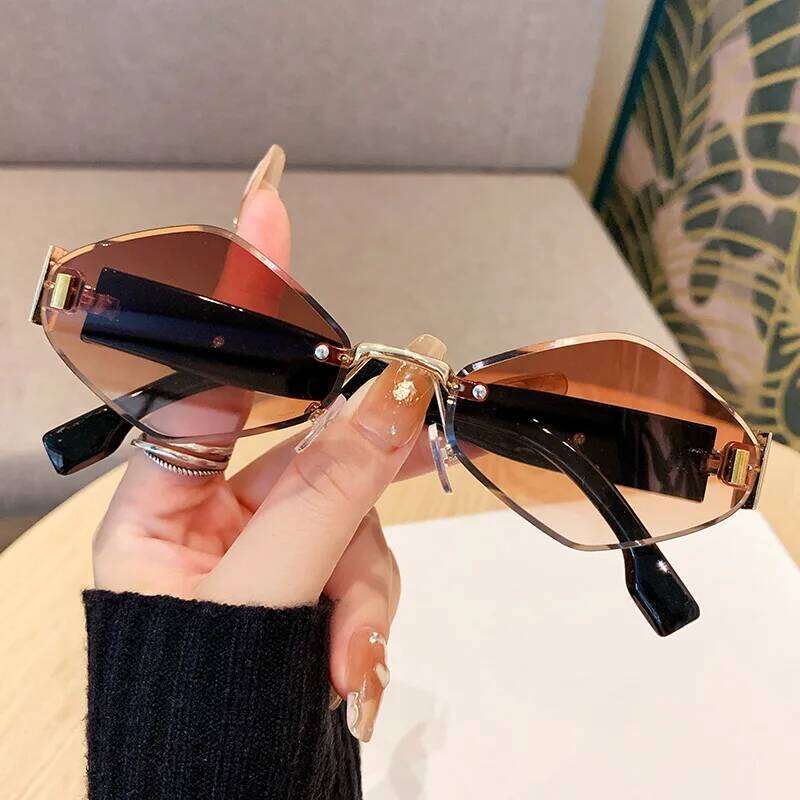 Fashion Hexagon Sunglasses Women Luxury Designer Rimless Polygon Sun Glasses Men Vintage Small Frame Eyewear Shades 26Y0330