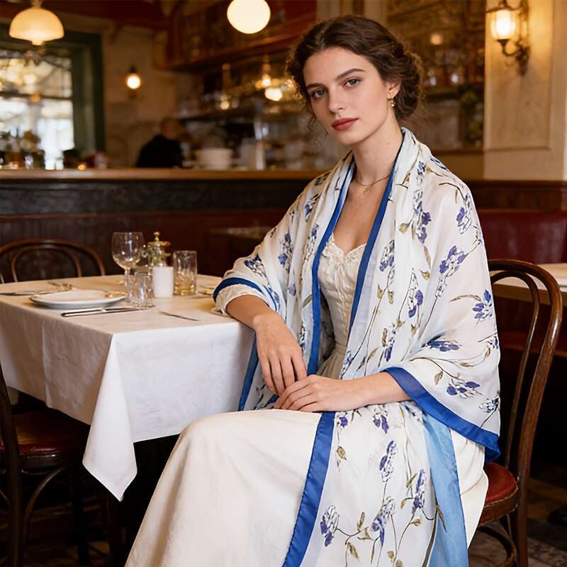 Elegant Mulberry Silk Square Scarf Watercolor Pastoral Floral Pattern Light And Summer Scarf Stackable Or Separate Wear, Multifunctional Fashion Liuyu