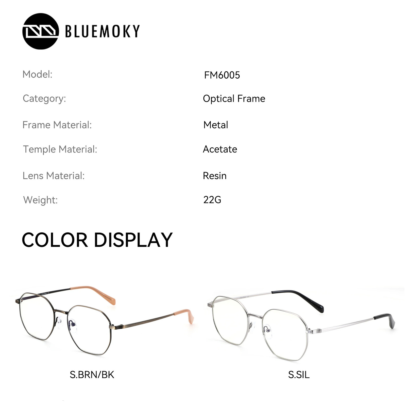 BLUEMOKY Geometric n Optical Glasses Frame Unisex Polygonal Metal Non Prescription Eyewear for Men and Women 260317